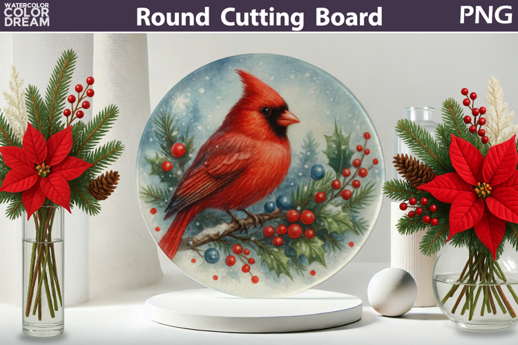 Christmas Cardinal Kitchen | Round Cutting Board Sublimation