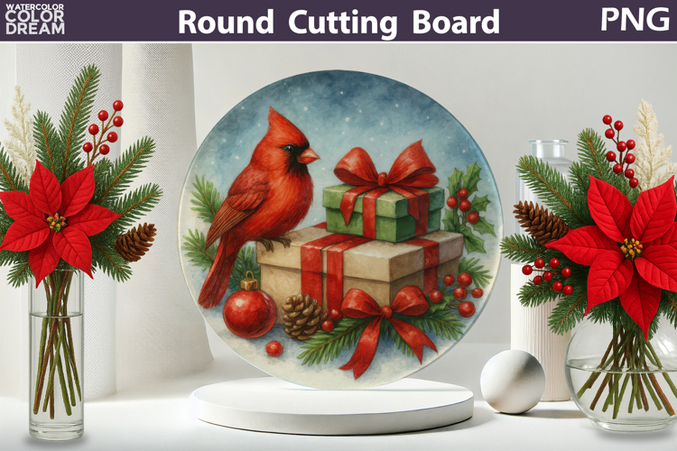 Christmas Cardinal Kitchen | Round Cutting Board Sublimation