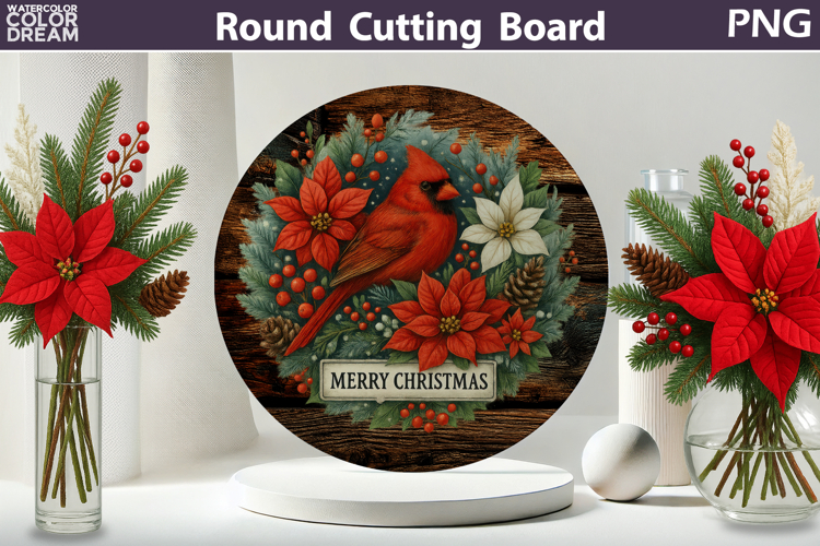 Christmas Cardinal Kitchen | Round Cutting Board Sublimation