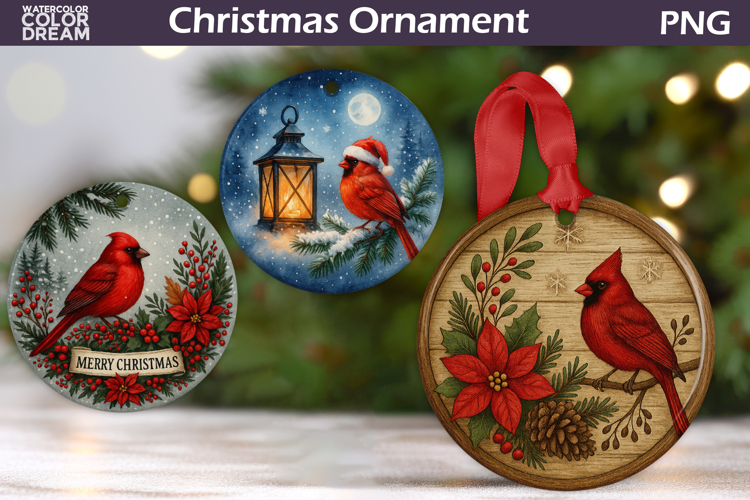 Cardinal Christmas Ornament | Winter Bird Sublimation Design