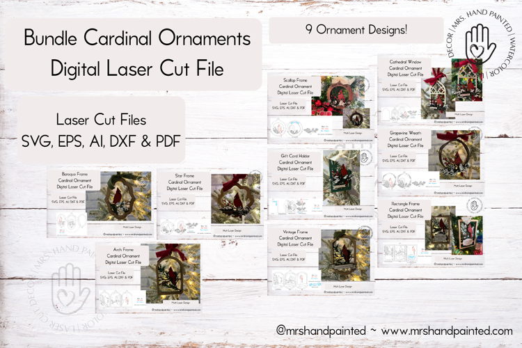Bundle Cardinal Ornaments - Laser Cut File