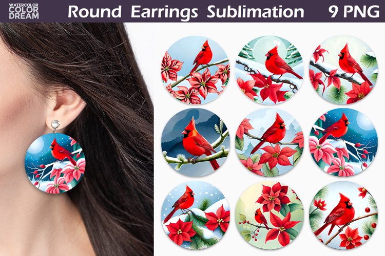 Cardinal Round Earrings | Cardinal Poinsettia Earrings