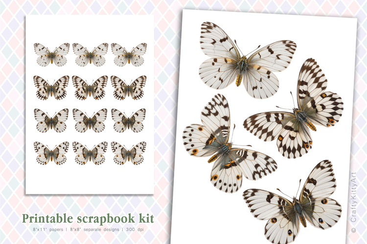 Vintage realistic Butterfly, Printable scrapbooking kit example image 1