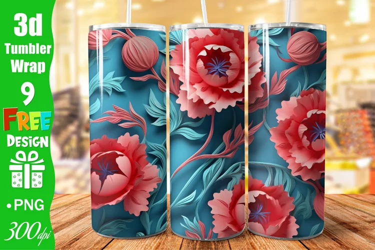 3D Carnations 20oz Skinny Tumbler Design