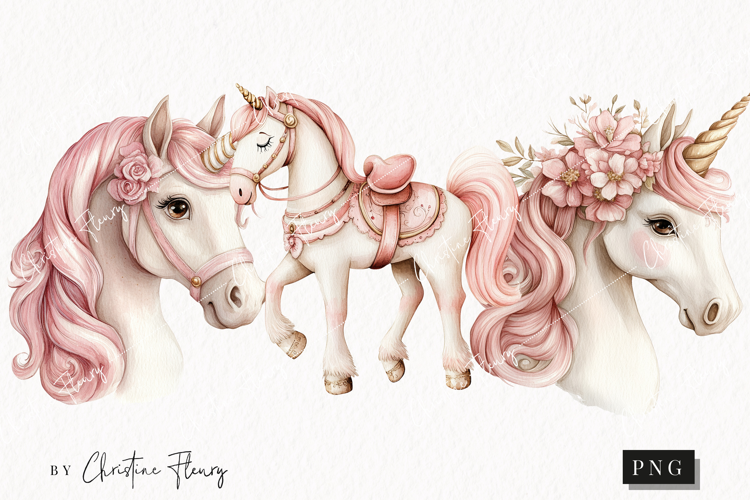 Watercolor Pink Carousel Clipart