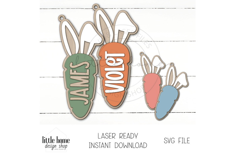Carrot Easter Basket Name Tag, Bunny Ears Carrot Basket Tag