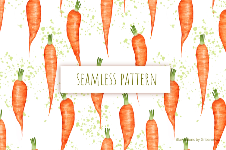 Hand-Drawn Watercolor Style Carrot Seamless Pattern