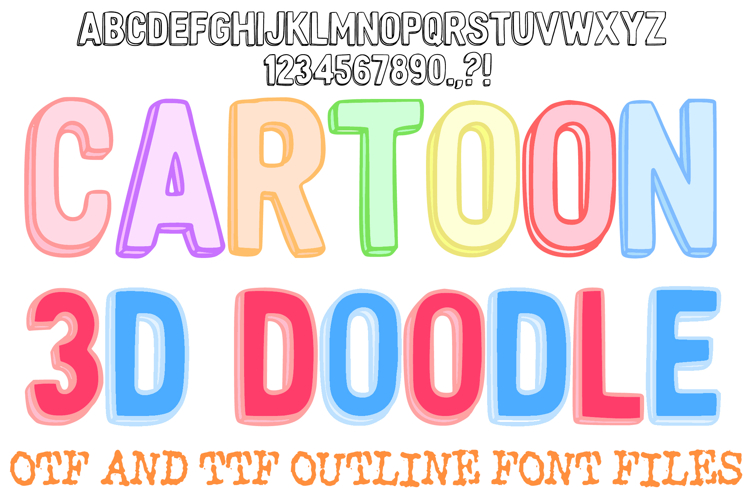 Cartoon 3D Doodle Outline Font Bubble Typography Lettering