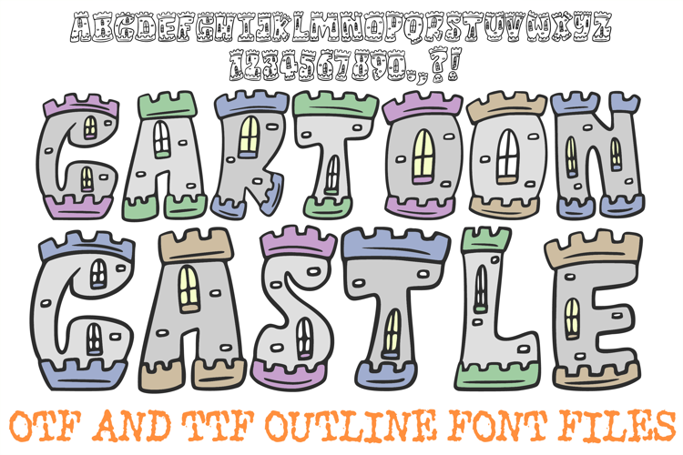 Cartoon Castle Font History Medieval Building Lettering ABC