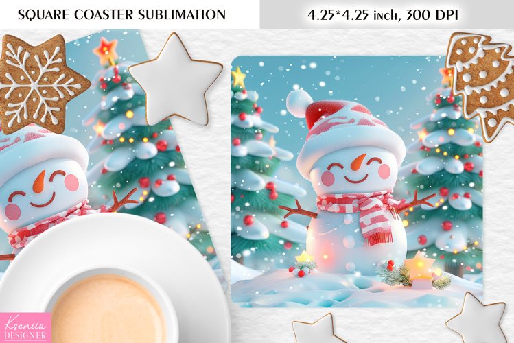 Cute Happy Snowman|Christmas Square Coaster Sublimation