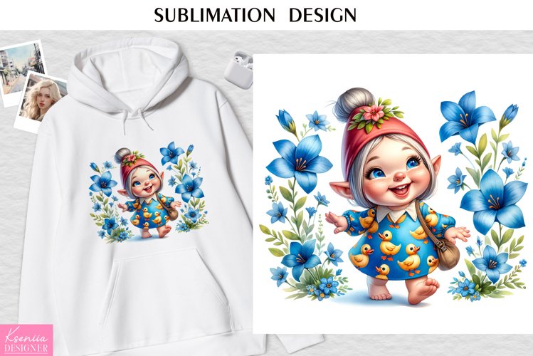 Funny Floral Smiling Gnome|Fashion Tshirt Design example image 1
