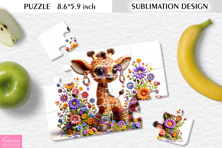 3d Flower Hippie Giraffe| Floral Sublimation Puzzle Design
