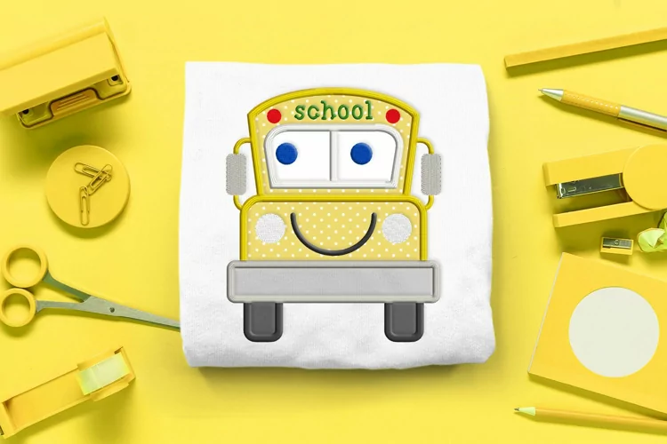 Cartoon School Bus Applique Embroidery Design