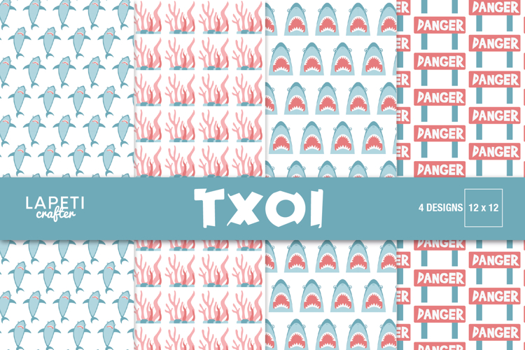 Cartoon Shark Digital Paper, Ocean Kids Scrapbook Background