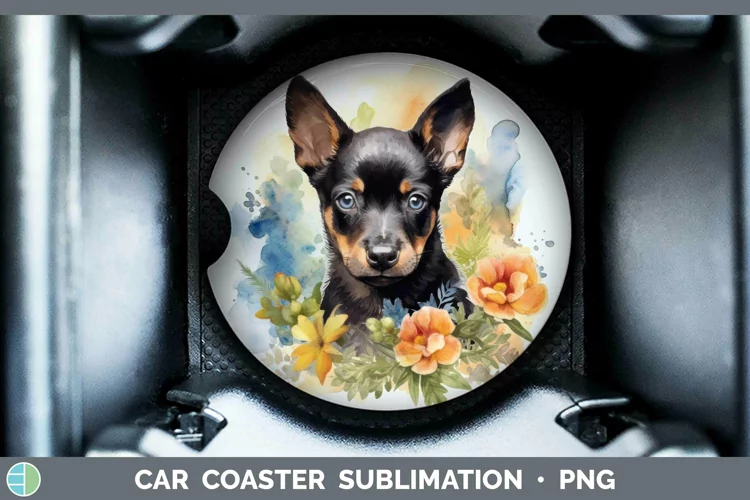 Cartoon Watercolor Australian Kelpie Car Coaster | Sublimati