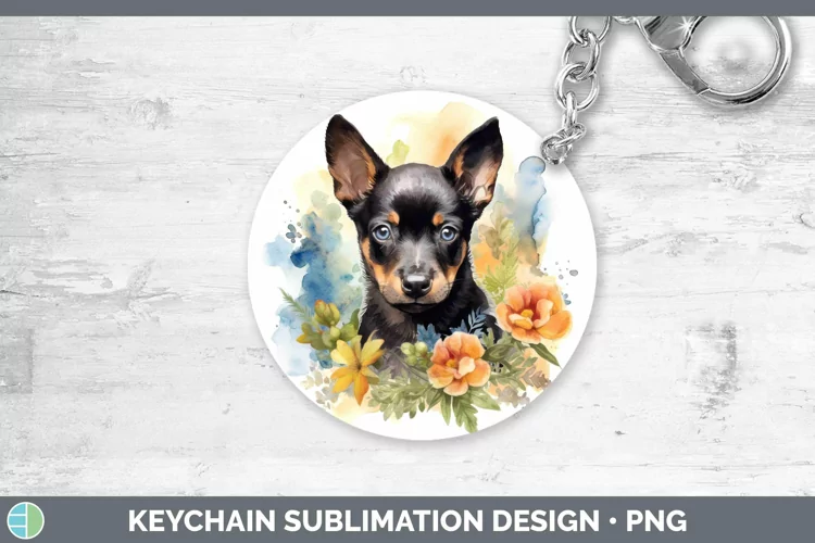 Cartoon Watercolor Australian Kelpie Keychain | Sublimation