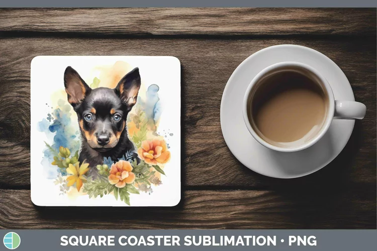 Cartoon Watercolor Australian Kelpie Square Coaster | Sublim