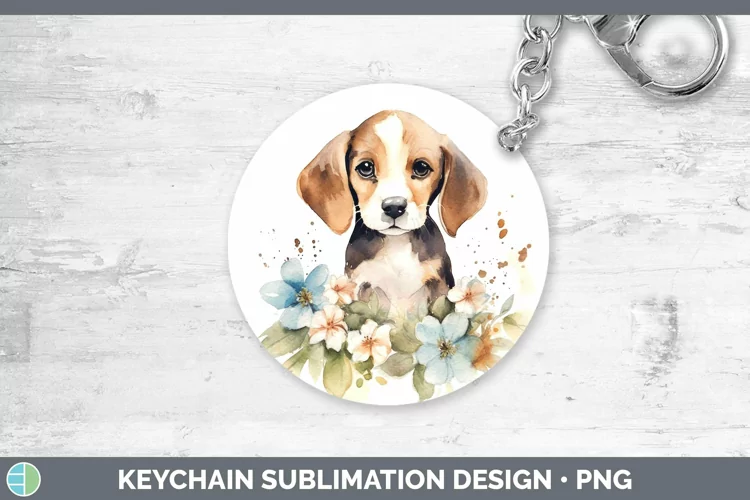Cartoon Watercolor Beagle Keychain | Sublimation Keyring Des