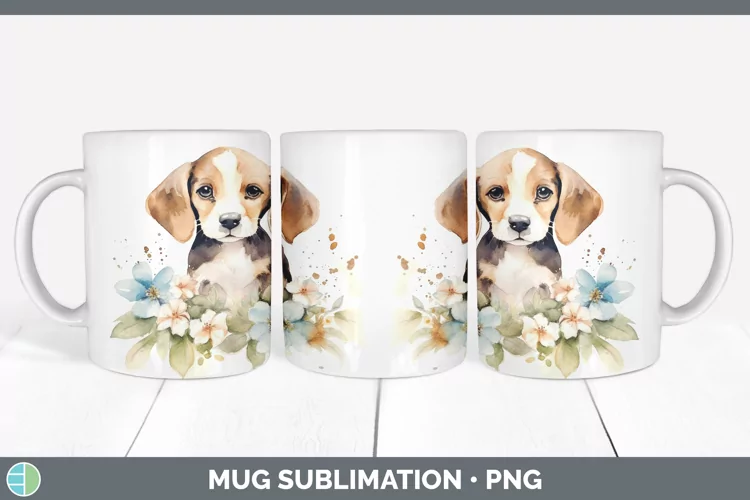 Cartoon Watercolor Beagle Mug Wrap | Sublimation Coffee Cup