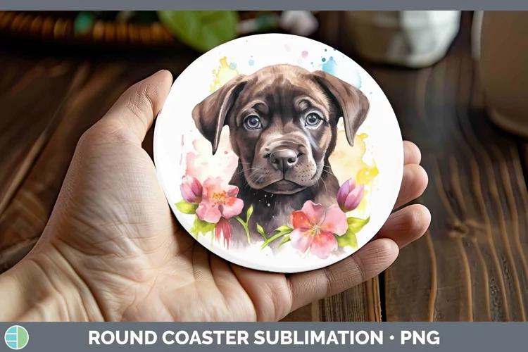 Cartoon Watercolor Cane Corso Round Coaster | Sublimation Co