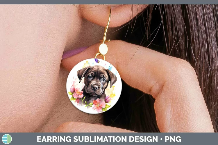 Cartoon Watercolor Cane Corso Round Earrings | Sublimation E