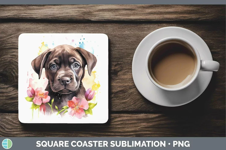 Cartoon Watercolor Cane Corso Square Coaster | Sublimation C