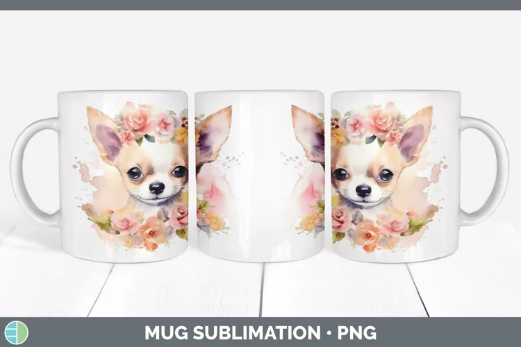 Cartoon Watercolor Chihuahua Mug Wrap | Sublimation Coffee C