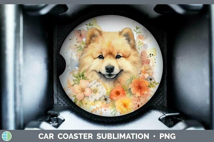 Cartoon Watercolor Chow Chow Car Coaster | Sublimation Coast