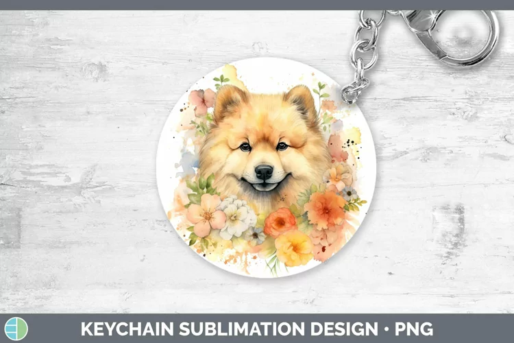 Cartoon Watercolor Chow Chow Keychain | Sublimation Keyring