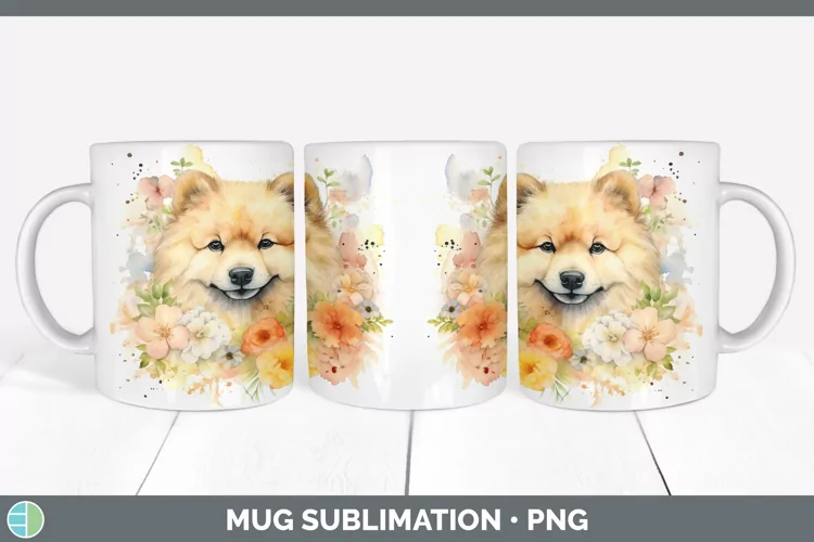 Cartoon Watercolor Chow Chow Mug Wrap | Sublimation Coffee C