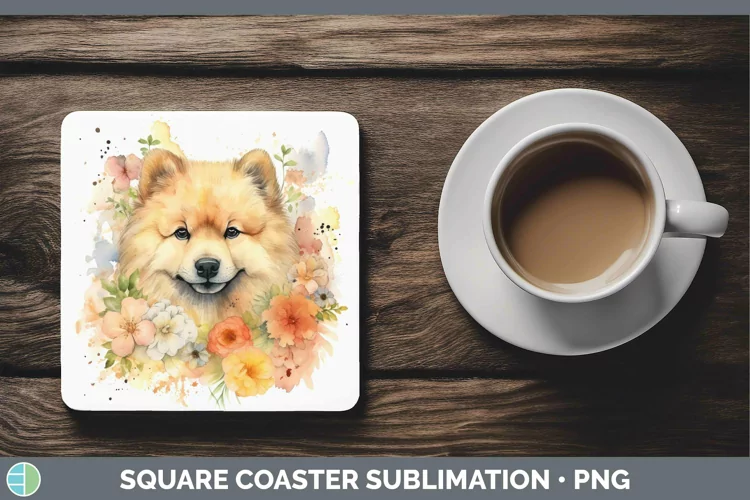 Cartoon Watercolor Chow Chow Square Coaster | Sublimation Co