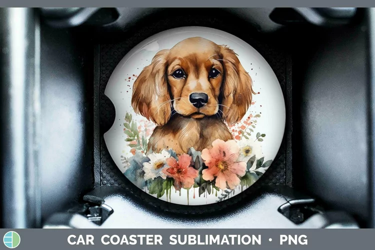 Cartoon Watercolor Cocker Spaniel Car Coaster | Sublimation