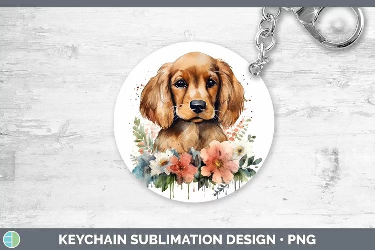 Cartoon Watercolor Cocker Spaniel Keychain | Sublimation Key