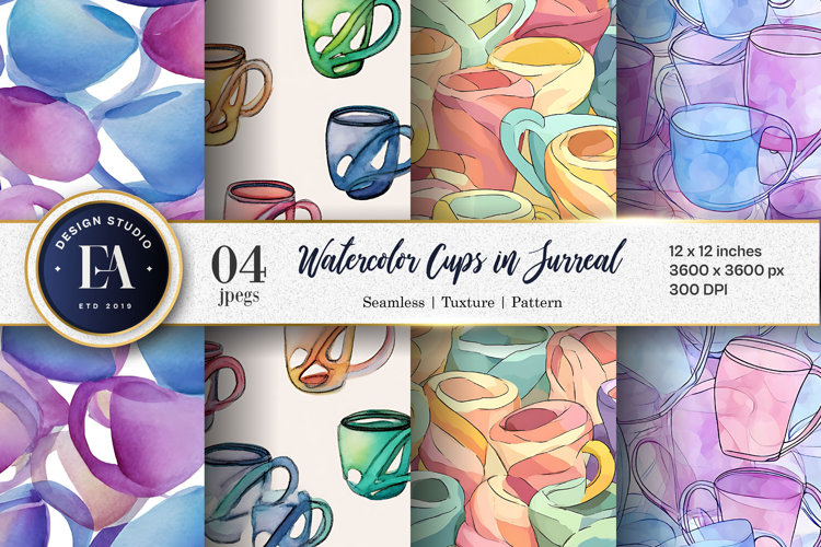 Watercolor Cups in Surreal Loops Seamless Digital Paper