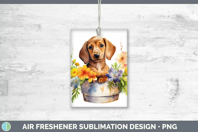 Cartoon Watercolor Dachshund Air Freshener | Sublimation Car