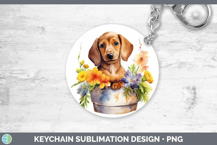 Cartoon Watercolor Dachshund Keychain | Sublimation Keyring