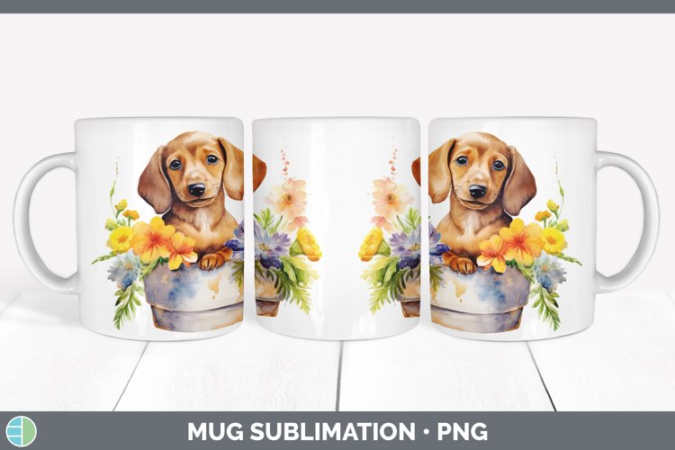 Cartoon Watercolor Dachshund Mug Wrap | Sublimation Coffee C