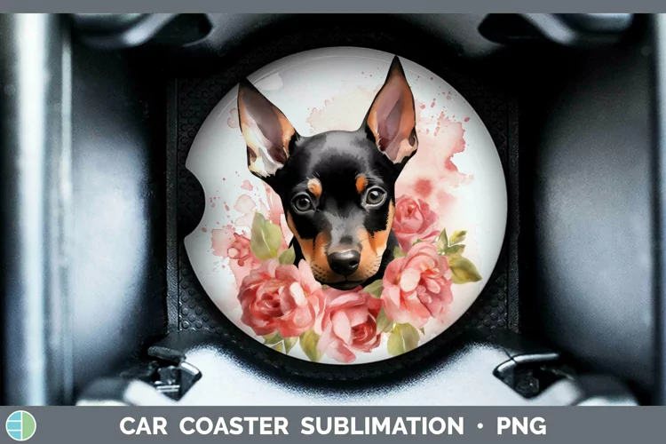 Cartoon Watercolor Doberman Pinscher Car Coaster | Sublimati