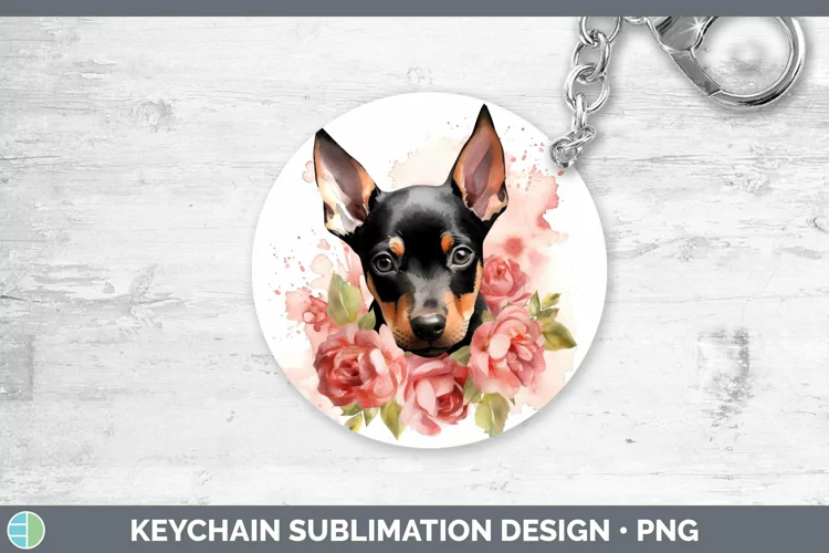 Cartoon Watercolor Doberman Pinscher Keychain | Sublimation