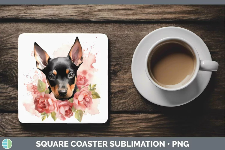 Cartoon Watercolor Doberman Pinscher Square Coaster | Sublim