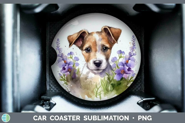 Cartoon Watercolor Fox Terrier Dog Car Coaster | Sublimation