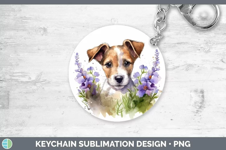 Cartoon Watercolor Fox Terrier Dog Keychain | Sublimation Ke