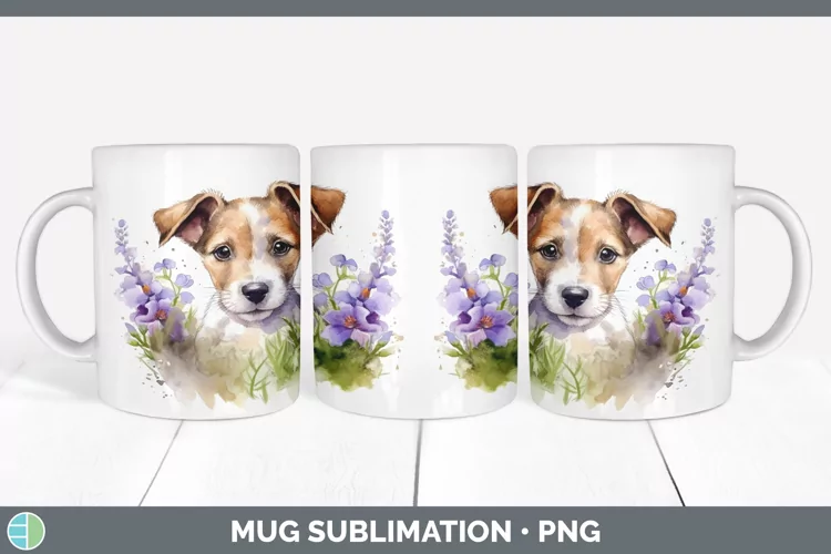 Cartoon Watercolor Fox Terrier Dog Mug Wrap | Sublimation Co