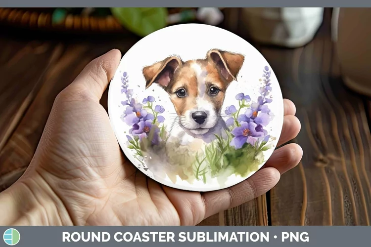 Cartoon Watercolor Fox Terrier Dog Round Coaster | Sublimati