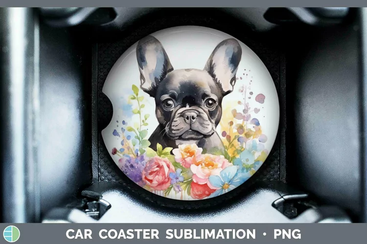 Cartoon Watercolor French Bulldog Car Coaster | Sublimation