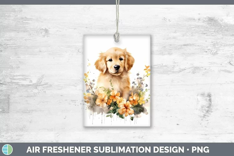 Cartoon Watercolor Golden Retriever Air Freshener | Sublimat