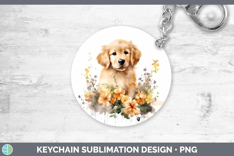 Cartoon Watercolor Golden Retriever Keychain | Sublimation K
