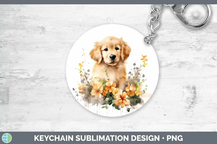 Cartoon Watercolor Golden Retriever Keychain | Sublimation K