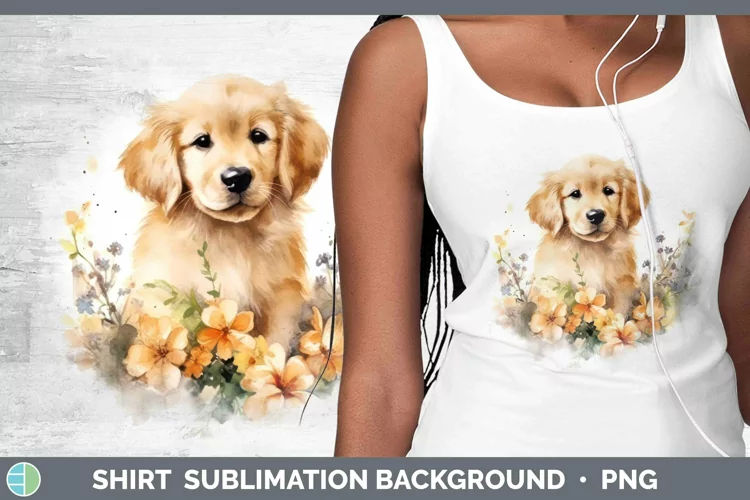 Cartoon Watercolor Golden Retriever Shirt | Sublimation Subl
