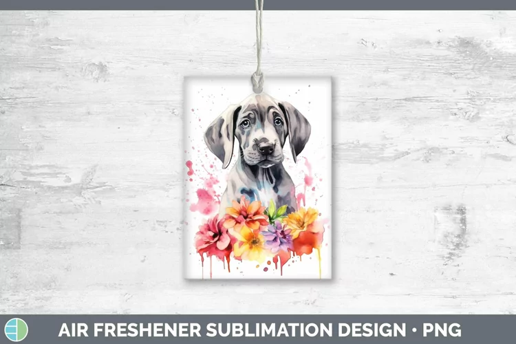 Cartoon Watercolor Great Dane Air Freshener | Sublimation Ca